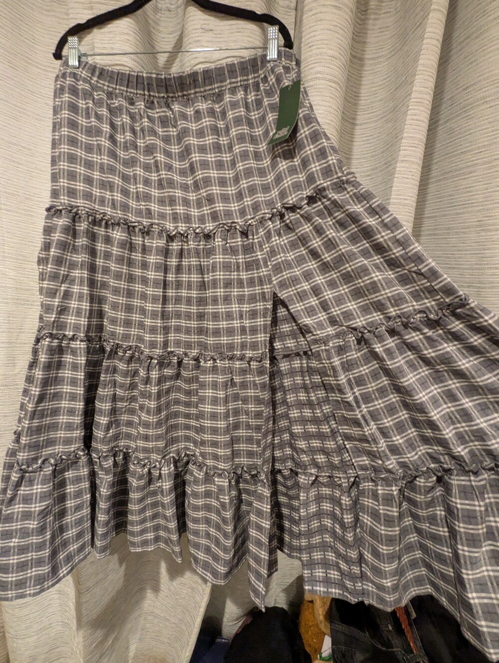 wild fable Gray Plaid Tiered Maxi Skirt - XL